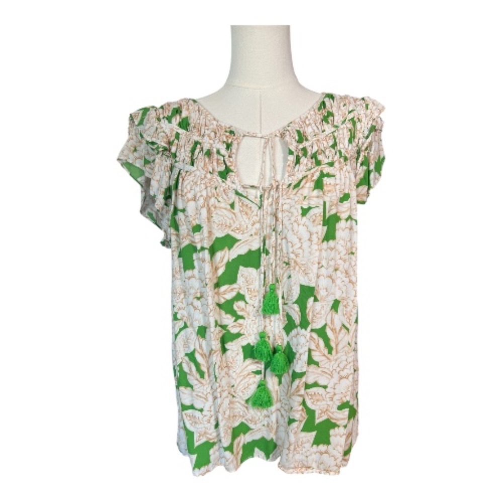 EUC Rose & Olive women’s floral short sleeve blouse | size L
